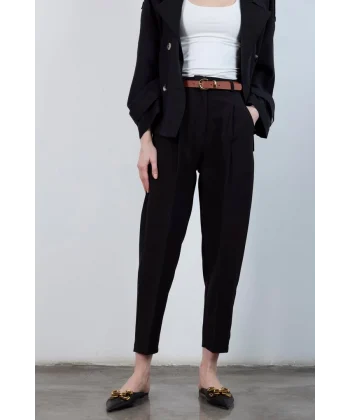 Yüksek Bel Kemerli Havuç Pantolon Siyah