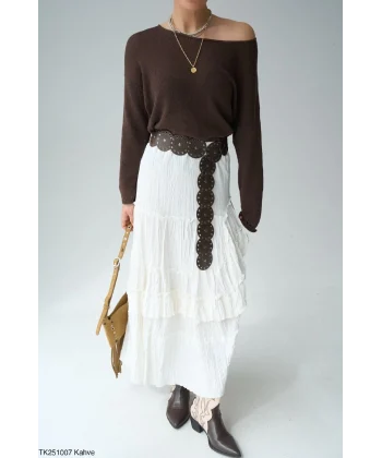 Kayık Yaka Merserize İnce Triko-Kahve