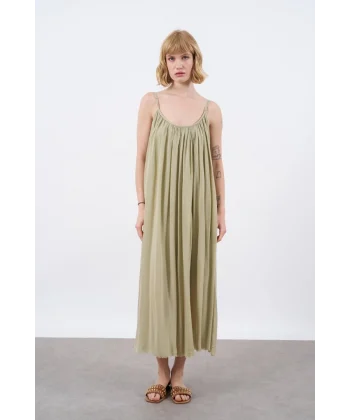 Askılı Rahat Kalıp Haki Elbise