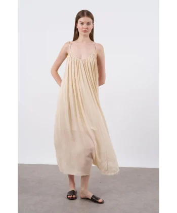 Askılı Rahat Kalıp Elbise - Taş