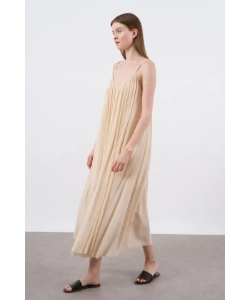 Askılı Rahat Kalıp Elbise - Taş