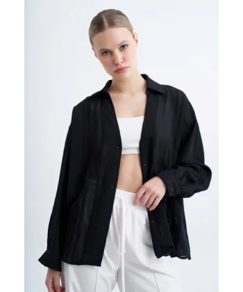 Premium Serisi Transparan Gömlek - Siyah