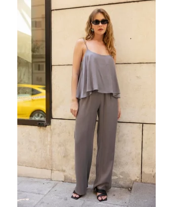 Premium Serisi Askılı Bluz Pantolon Takım-Antrasit