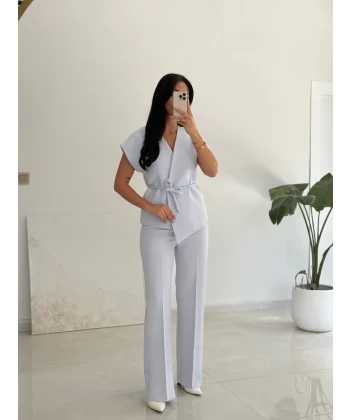 Luna Bağlamalı Yelek Pantolon Takım-Mavi