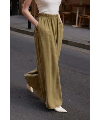 Modal Kumaş Bol Kesim Pantolon-Haki