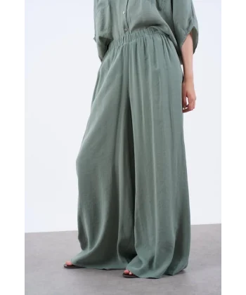 Modal Kumaş Bol Kesim Pantolon-Yeşil