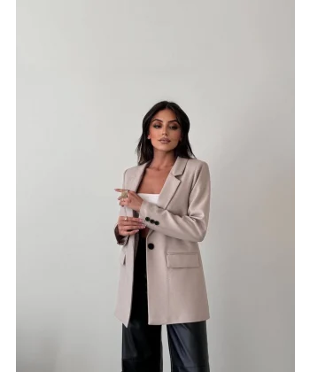 Yün Efekt Tek Düğme Blazer Ceket-Taş