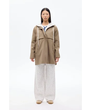 Kapüşonlu Fermuarlı Trençkot Haki