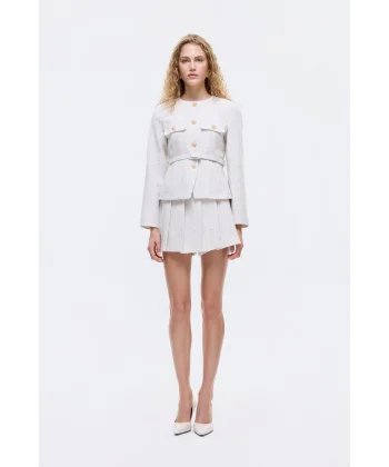 Kemer Detaylı Düğmeli Tüvit Ceket Bej