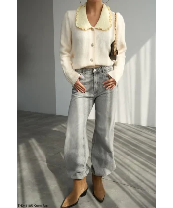 Sarı Bebe Yaka Hırka-Krem