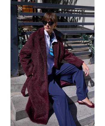 Bağlamalı Tüy Dokulu Mürdüm Kürk Kaban