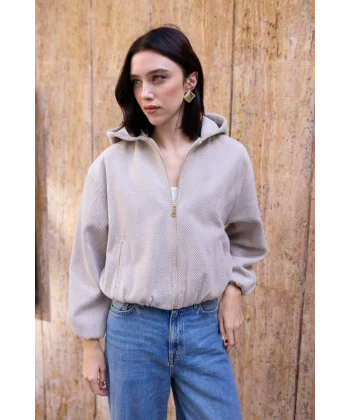 Kapüşonlu Kısa Mont-Taş