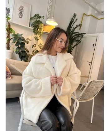 ALPAKA UZUN TÜYLÜ CEPLİ CEKET EKRU