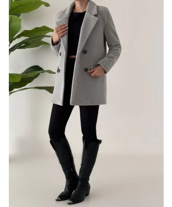 ANGORA DOKULU KISA KABAN GRİ