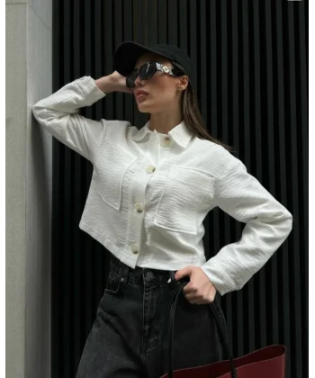 BEYAZ KETEN KARIŞIMLI CEKET