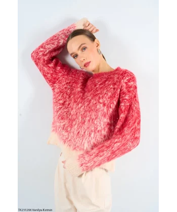 İKİ RENK İNCİ TAŞLI ŞARDONLU KAZAK BORDO