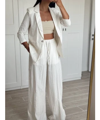 PREMİUM KETEN CEKET PANTOLON TAKIM EKRU