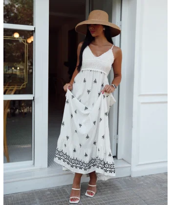 ROBİN UZUN ASKILI KETEN ELBİSE