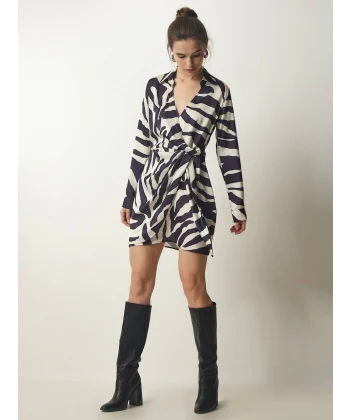 ZEBRA DESEN SATEN MİNİ ELBİSE