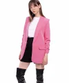 Atlas Kumaş Büzgü Kol Pembe Blazer Ceket