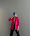 Atlas Kumaş Astarlı Büzgü Kol Tam Kalıp Fuşya Blazer Ceket