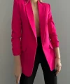 Atlas Kumaş Astarlı Büzgü Kol Tam Kalıp Fuşya Blazer Ceket