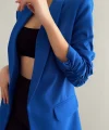 Atlas Kumaş Astarlı Büzgü Kol Tam Kalıp Saks Mavi Blazer Ceket