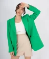 Yeşil Astarlı Oversize Tek Düğme Blazer Ceket