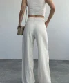 Ekru Keten Pantolon Yelek Takım