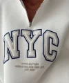 NYC Baskılı Fermuarlı Beyaz Sweatshirt