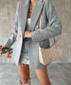 KAŞE DÜĞMELİ ASTARLI GRİ BLAZER CEKET KABAN