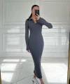 GRİ POLO YAKA UZUN KOLLU TRİKO ELBİSE