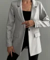 Yün Efekt Kumaş Tek Düğme Gri Blazer Ceket