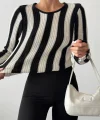 SİYAH BEYAZ ÇİZGİLİ TRİKO BLUZ