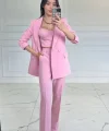 PEMBE CROP BLAZER CEKET PANTOLON TAKIM