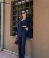 Crop Blazer Ceket Pantolon Takım Lacivert