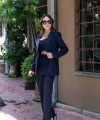 Crop Blazer Ceket Pantolon Takım Lacivert