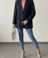SİM ÇİZGİ DETAY ASTARLI BLAZER CEKET LACİVERT