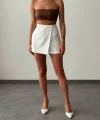 ATLAS KUMAŞ BEYAZ ŞORT ETEK
