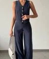 Modal Kumaş Yelek Pantolon Takım Lacivert
