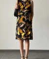 Desenli Çan Elbise Siyah Hardal