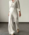 KETEN GÖMLEK PANTOLON TAKIM EKRU
