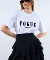 VOGUE YAZILI BEYAZ PAMUKLU TİŞORT