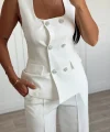 TAŞ DÜĞME BEYAZ YELEK PANTOLON TAKIM