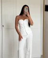 Premium Straplez Yelek Pantolon Takım Beyaz