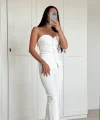 Premium Straplez Yelek Pantolon Takım Beyaz