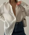 ÇİZGİ DOKULU OVERSİZE BEYAZ GÖMLEK
