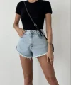 PAÇALARI PÜSKÜLLÜ KOT ŞORT MAVİ