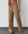 BELİ LASTİKLİ KETEN PANTOLON KAHVE