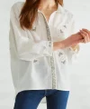 ROBİN İŞLEMELİ KETEN GÖMLEK EKRU